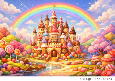 お菓子のお城と虹のファンタジー / Candy Castle 136958423