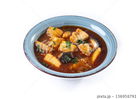 Cod with potatoes Traditional Spanish dish Cod with potatoes Traditional Spanish dish 136958791