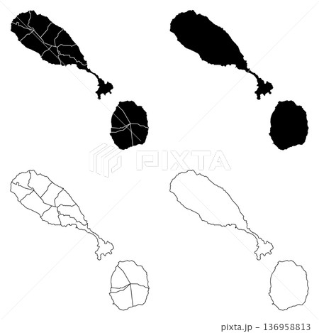 Saint Kitts and Nevis Outline and Solid Fill Map Set. 136958813