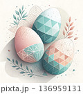 Abstract illustration on Easter theme in modern Scandinavian style. The composition is built on geometric shapes 136959131