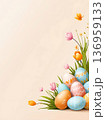 Modern minimalist background for Easter and spring compositions. Made in a calm pastel palette with plenty 136959133