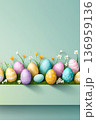 Modern minimalist background for Easter and spring compositions. Made in a calm pastel palette with plenty 136959136