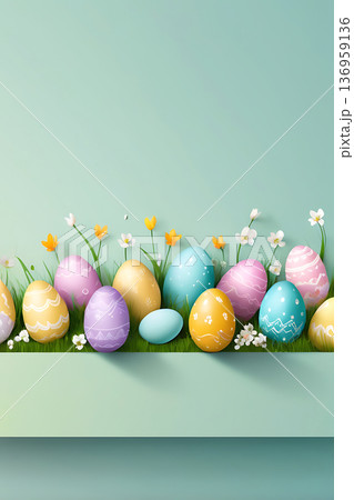 Modern minimalist background for Easter and spring compositions. Made in a calm pastel palette with plenty 136959136