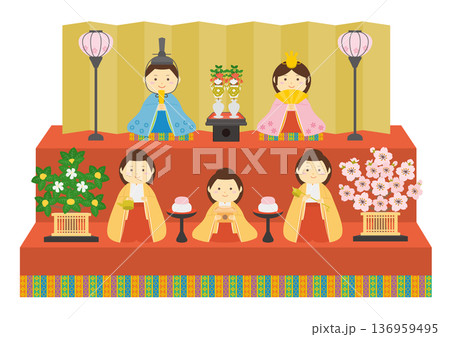 雛祭りの五人飾りのイラスト 136959495