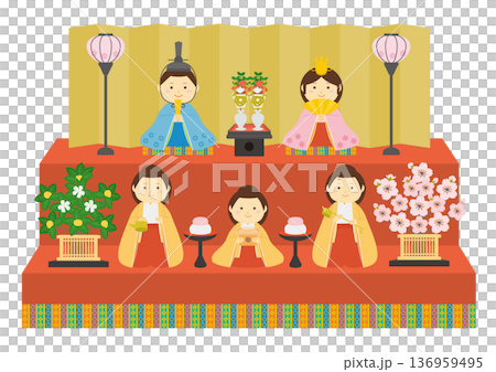 雛祭りの五人飾りのイラスト 136959495