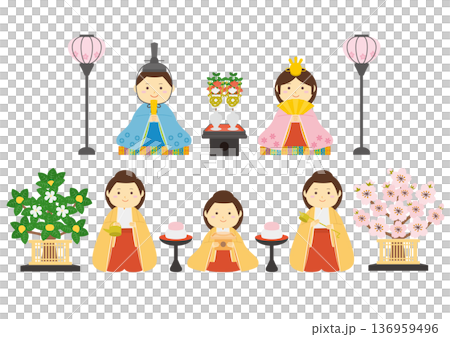 一套五款女兒節人偶插圖 136959496