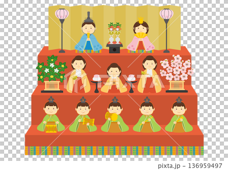 女兒節十個娃娃的插圖 136959497