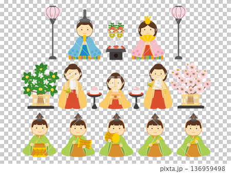 Set of illustrations of ten dolls for Hinamatsuri Set of illustrations of ten dolls for Hinamatsuri 136959498