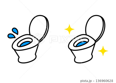 水漏れするトイレと修理後のトイレ　セット 136960628
