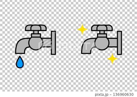 水漏れする蛇口と修理後の蛇口 セット 水漏れする蛇口と修理後の蛇口 セット 136960630