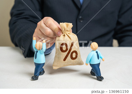 Businesses and investors are fleeing high interest rates on loans and borrowings. The key interest rate is high. Tight monetary policy and declining investment activity concept. Businesses and investors are fleeing high interest rates on loans and borrowings. The key interest rate is high. Tight monetary policy and declining investment activity concept. 136961150