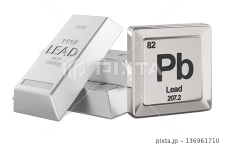 Lead Pb chemical element, periodic table tile. 3D rendering Lead Pb chemical element, periodic table tile. 3D rendering 136961710