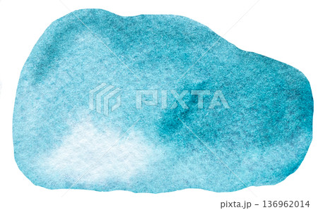 Light turquoise blue watercolor spot, isolated illustration. Hand painted design element, copy space 136962014