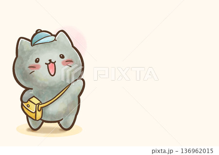 水彩 黒猫の園生活 入園案内イメージ かばんを持つねこのイラスト 136962015