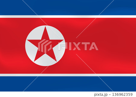 North Korea flag with wavy silk effect. Vector flag symbolizing national pride, identity, heritage, patriotism and authority 136962359