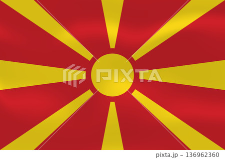 North Macedonia flag with wavy silk effect. Vector flag symbolizing national pride, identity, heritage, patriotism and authority 136962360