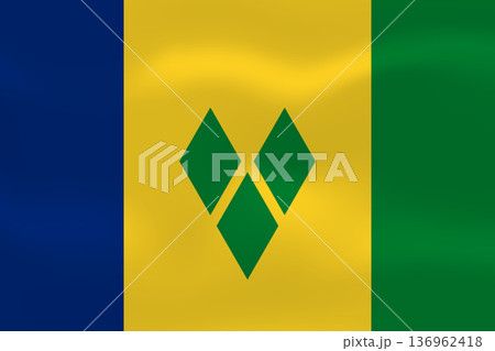Saint Vincent and the Grenadines flag with wavy silk effect. Vector flag symbolizing national pride, identity, heritage, patriotism and authority 136962418