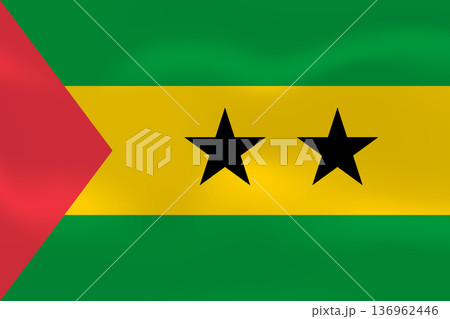 Sao Tome and Principe flag with wavy silk effect. Vector flag symbolizing national pride, identity, heritage, patriotism and authority Sao Tome and Principe flag with wavy silk effect. Vector flag symbolizing national pride, identity, heritage, patriotism and authority 136962446