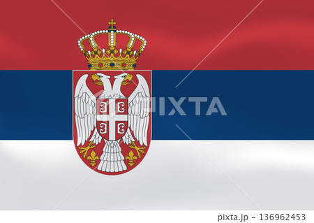 Serbia flag with wavy silk effect. Vector flag symbolizing national pride, identity, heritage, patriotism and authority Serbia flag with wavy silk effect. Vector flag symbolizing national pride, identity, heritage, patriotism and authority 136962453
