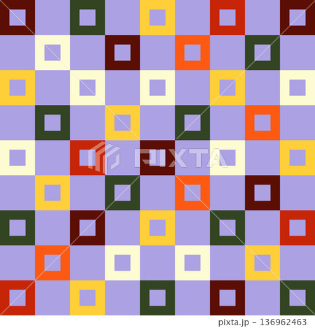 Vibrant seamless pattern featuring colorful squares in check and plaid styles. This modern design with abstract geometric elements is perfect for luxury textiles and wallpapers. High quality vector Vibrant seamless pattern featuring colorful squares in check and plaid styles. This modern design with abstract geometric elements is perfect for luxury textiles and wallpapers. High quality vector 136962463