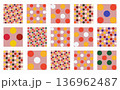 Set of colorful Christmas polka dot patterns with seamless circle designs. Round shapes in a festive Memphis style, ideal for seasonal backgrounds and wallpapers. High quality vector illustrations. 136962487