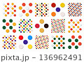 Set of colorful seamless polka dot patterns with colorful round and circle shapes. Minimal aesthetic with artistic appeal. Modern geometric vector designs for wallpapers and backgrounds. 136962491