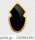 VIP luxury logo design element. Black shield with glossy bright golden frame. Vector clipart illustration. Transparent background. 136962492
