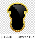 VIP luxury logo design element. Black shield with glossy bright golden frame. Vector clipart illustration. Transparent background. 136962493