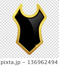 VIP luxury logo design element. Logotype medieval. Coat metal icon sign. Black shield with glossy bright golden frame. Vector clipart illustration. Transparent background. 136962494