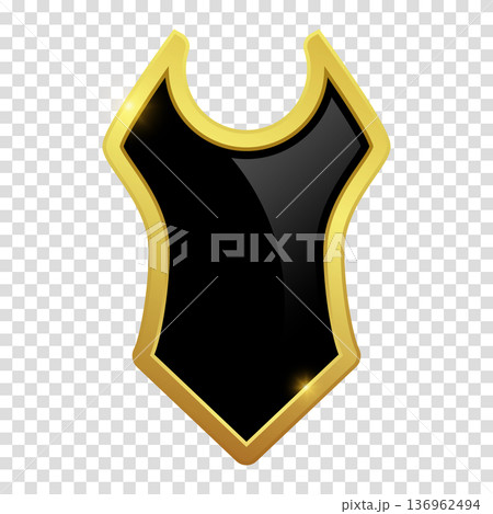 VIP luxury logo design element. Logotype medieval. Coat metal icon sign. Black shield with glossy bright golden frame. Vector clipart illustration. Transparent background. VIP luxury logo design element. Logotype medieval. Coat metal icon sign. Black shield with glossy bright golden frame. Vector clipart illustration. Transparent background. 136962494