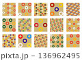 Festive seamless vector patterns with colorful rings and circles, perfect for Christmas, Xmas, and New Year designs. Great for holiday-themed backgrounds, textiles, wallpapers, and seasonal decor 136962495