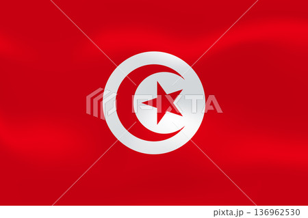 Tunisia flag with wavy silk effect. Vector flag symbolizing national pride, identity, heritage, patriotism and authority 136962530