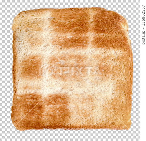 Single slice of toasted white bread featuring a unique checkered grid pattern isolated. Ideal for food blog, breakfast menu, or creative culinary concepts. Studio shot. Single slice of toasted white bread featuring a unique checkered grid pattern isolated. Ideal for food blog, breakfast menu, or creative culinary concepts. Studio shot. 136962557