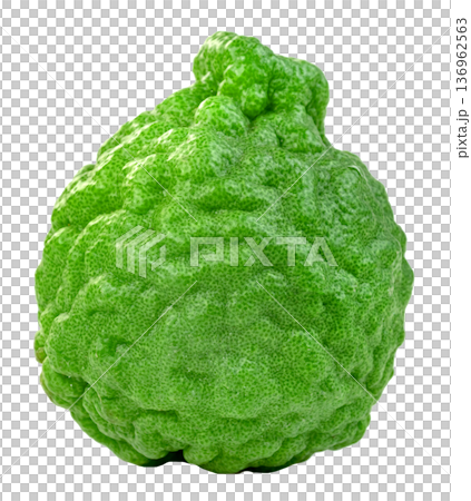 Whole fresh bergamot fruit with bumpy green skin isolated. Kaffir lime citrus fruit for aromatherapy, cooking, and traditional medicine. High quality macro shot of organic fruit. 136962563