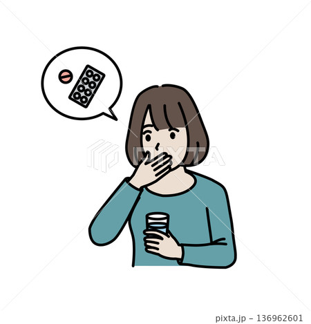 薬を飲む女性のイラスト 136962601