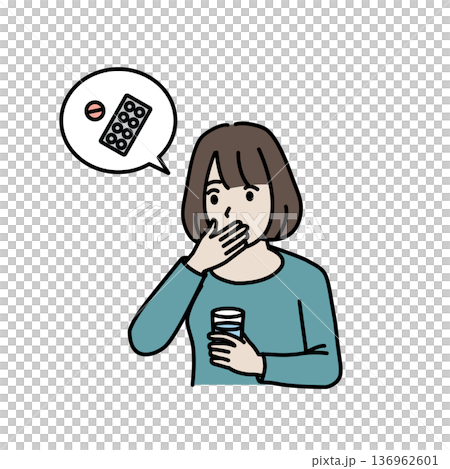 薬を飲む女性のイラスト 136962601