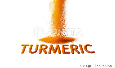 Tumeric Writing Turmeric powder pours down from above, creating...のイラスト素材 [136962890 ...