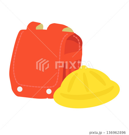 赤色のランドセルと黄色い帽子のイラスト 136962896