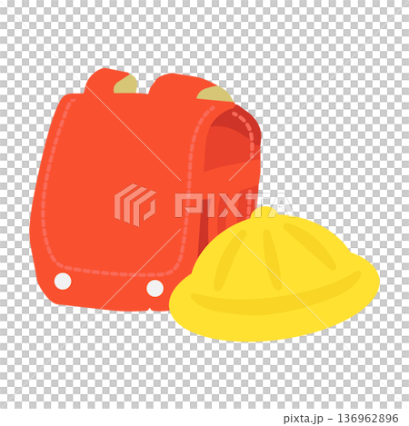 赤色のランドセルと黄色い帽子のイラスト 136962896