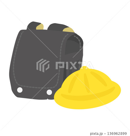 黒色のランドセルと黄色い帽子のイラスト 136962899