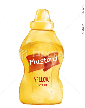 Yellow mustard bottle watercolor painting illustration art Yellow mustard bottle watercolor painting illustration art 136963282