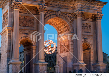 The Milano Cortina winter olympic games flame in Milan, Italy. The Milano Cortina winter olympic games flame in Milan, Italy. 136963490