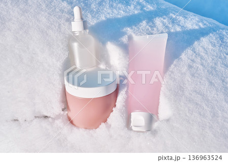 Skincare products protecting skin during cold winter 136963524
