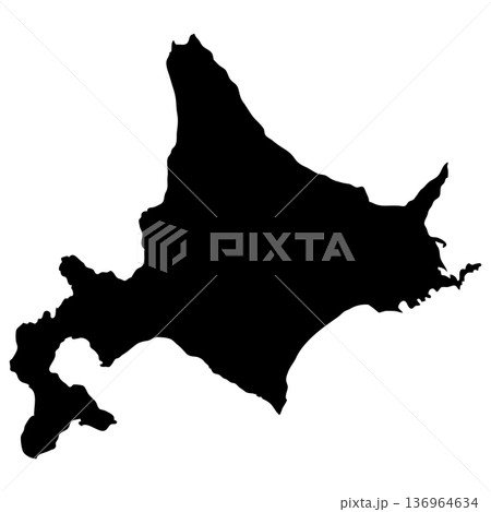 北海道の地図 黒一色シルエット ベクターアイコン 日本列島 北海道地方 136964634