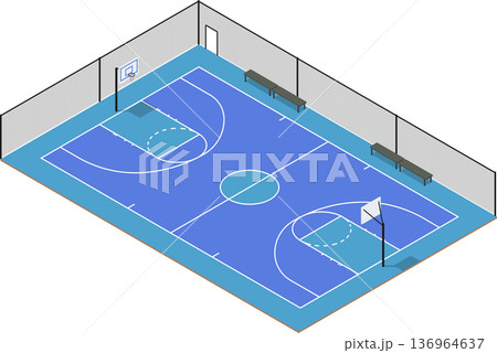 Outdoor basketball court with fences illustration 136964637