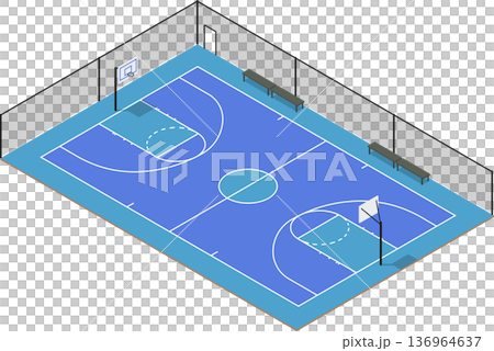 Outdoor basketball court with fences illustration 136964637