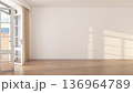 Empty Beachfront Living Room Interior With Open Doors And Ocean View 136964789