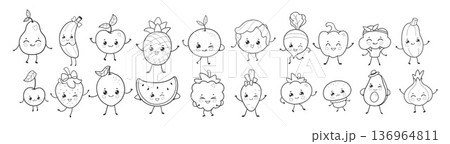 Cute fruits and vegetables coloring set Cute fruits and vegetables coloring set 136964811
