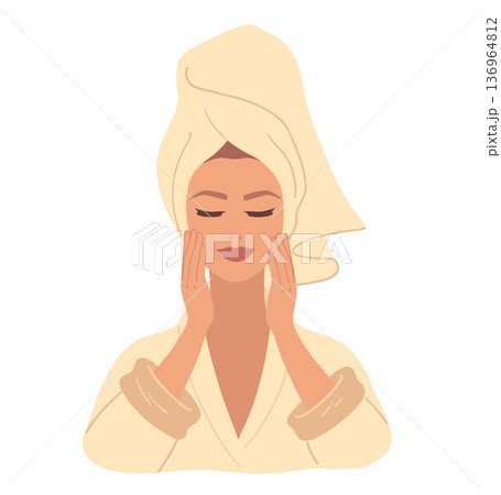 Vector illustration of woman skincare routine Vector illustration of woman skincare routine 136964812