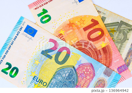 Variety of euro cash banknotes, currency European money bills, for business transactions are available 136964942